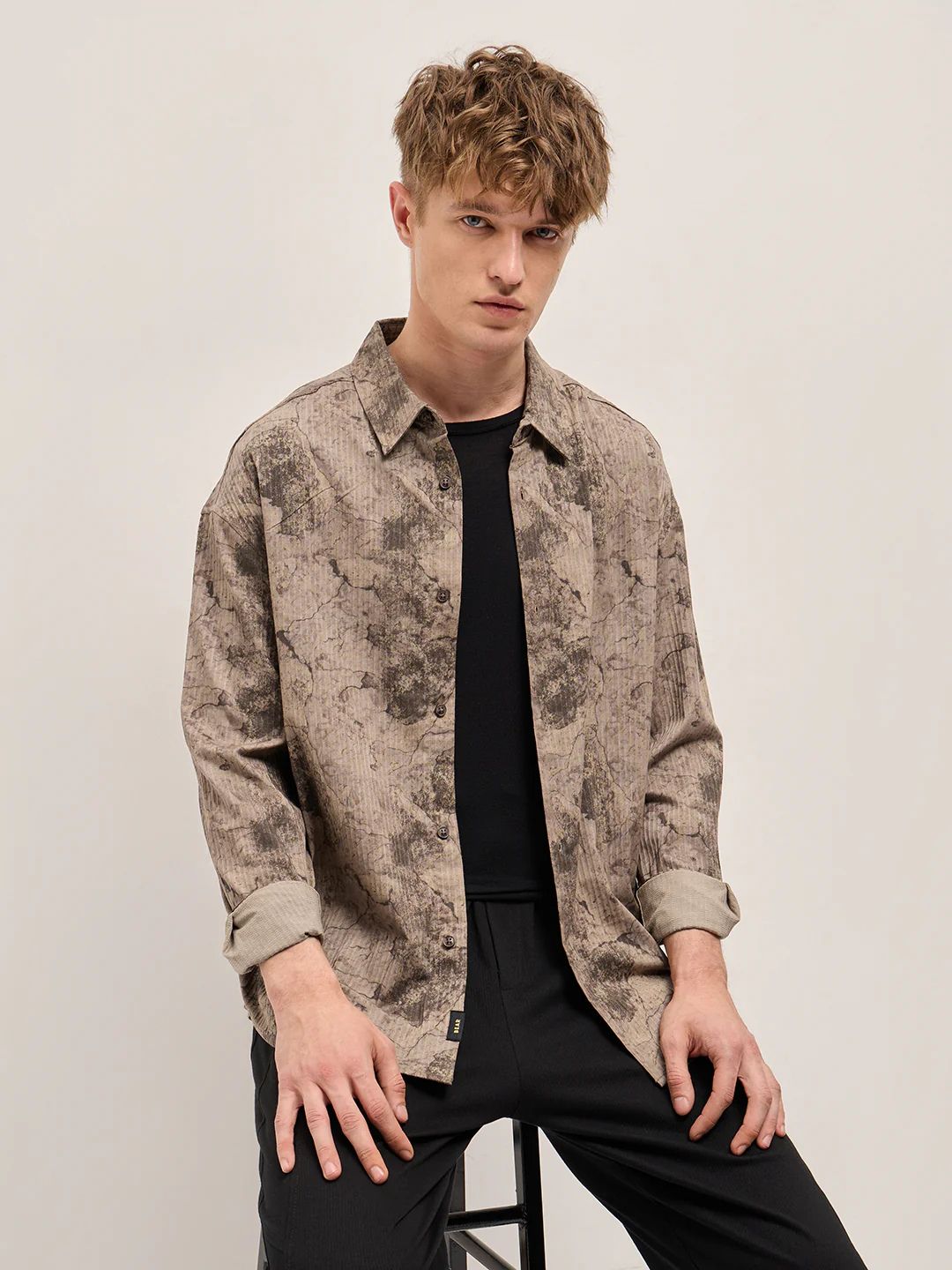 The Bear House - Brown Abstract Digital Printed Relax Fit Casual Overshirt