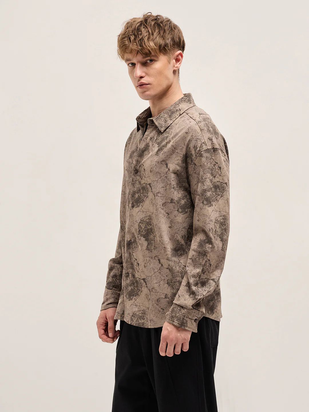 The Bear House - Brown Abstract Digital Printed Relax Fit Casual Overshirt