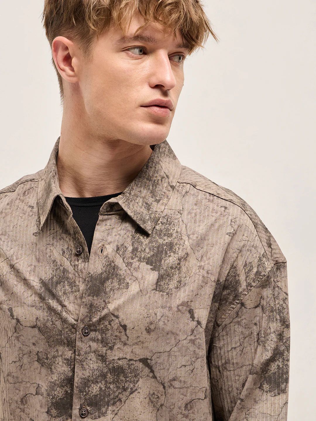 The Bear House - Brown Abstract Digital Printed Relax Fit Casual Overshirt