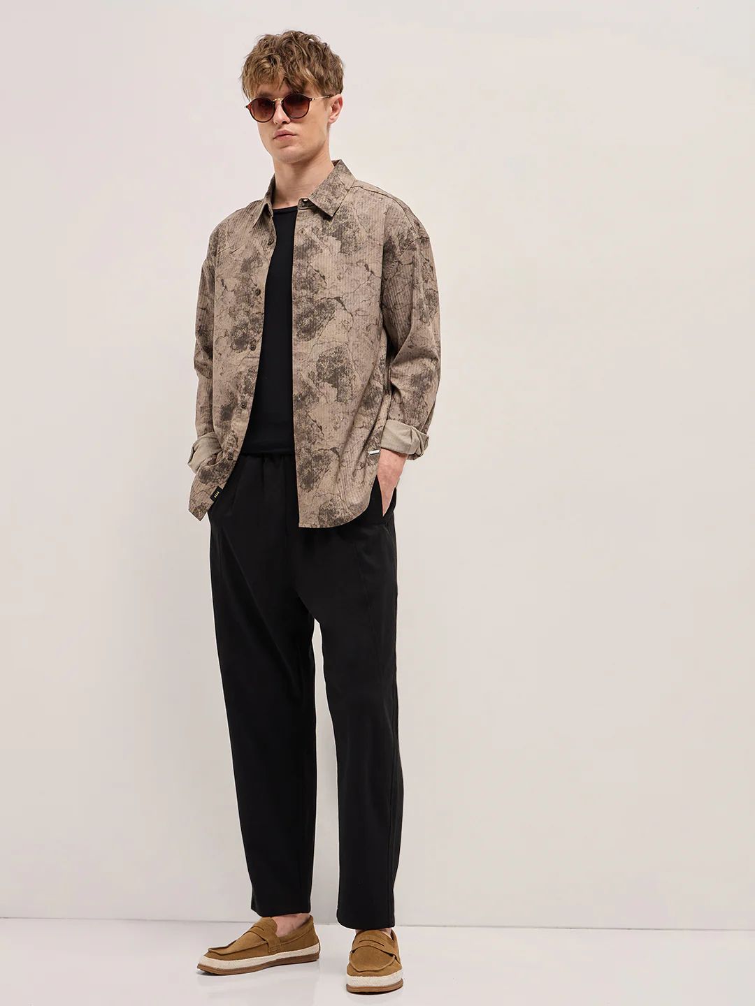 The Bear House - Brown Abstract Digital Printed Relax Fit Casual Overshirt