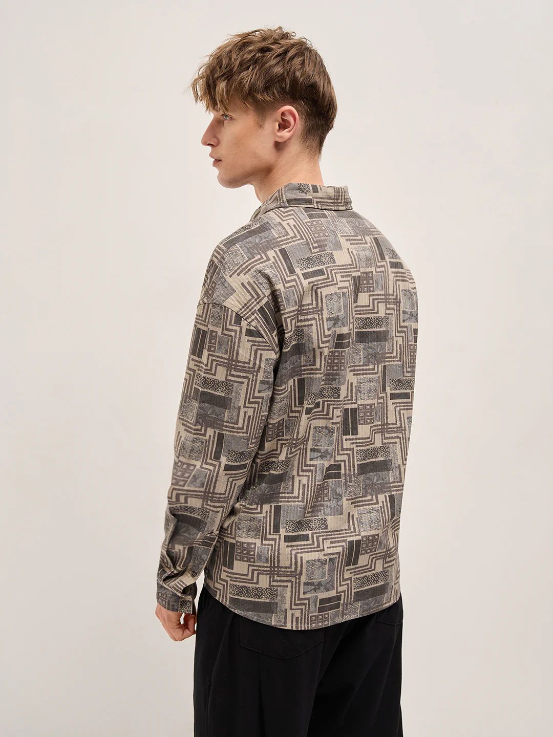 The Bear House - Beige Geometric Printed Relax Fit Casual Shirt