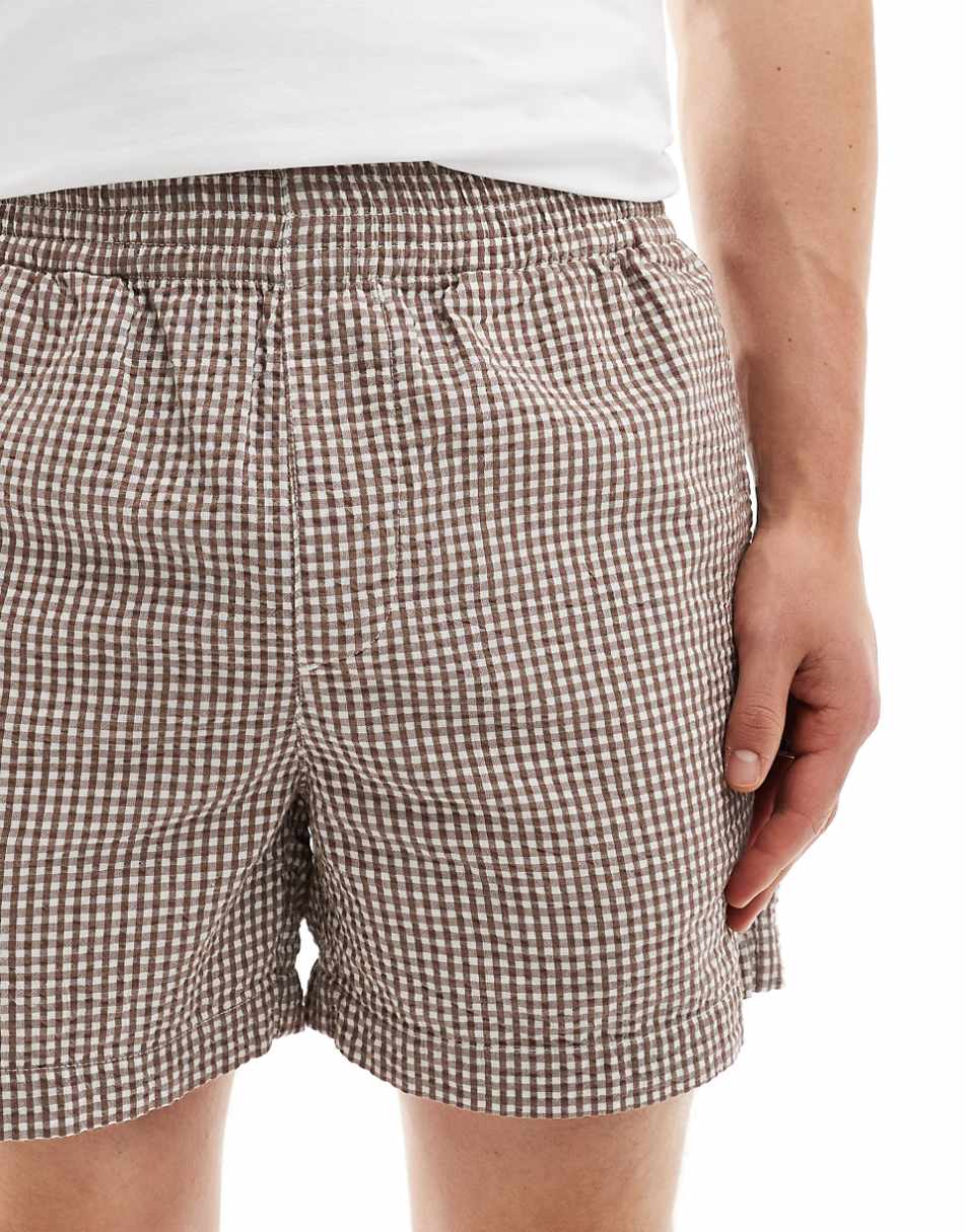 ASOS DESIGN - shorts in brown micro gingham check