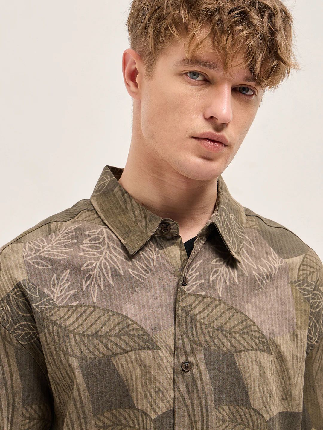 The Bear House - Olive Floral Printed Relax Fit Casual Shirt