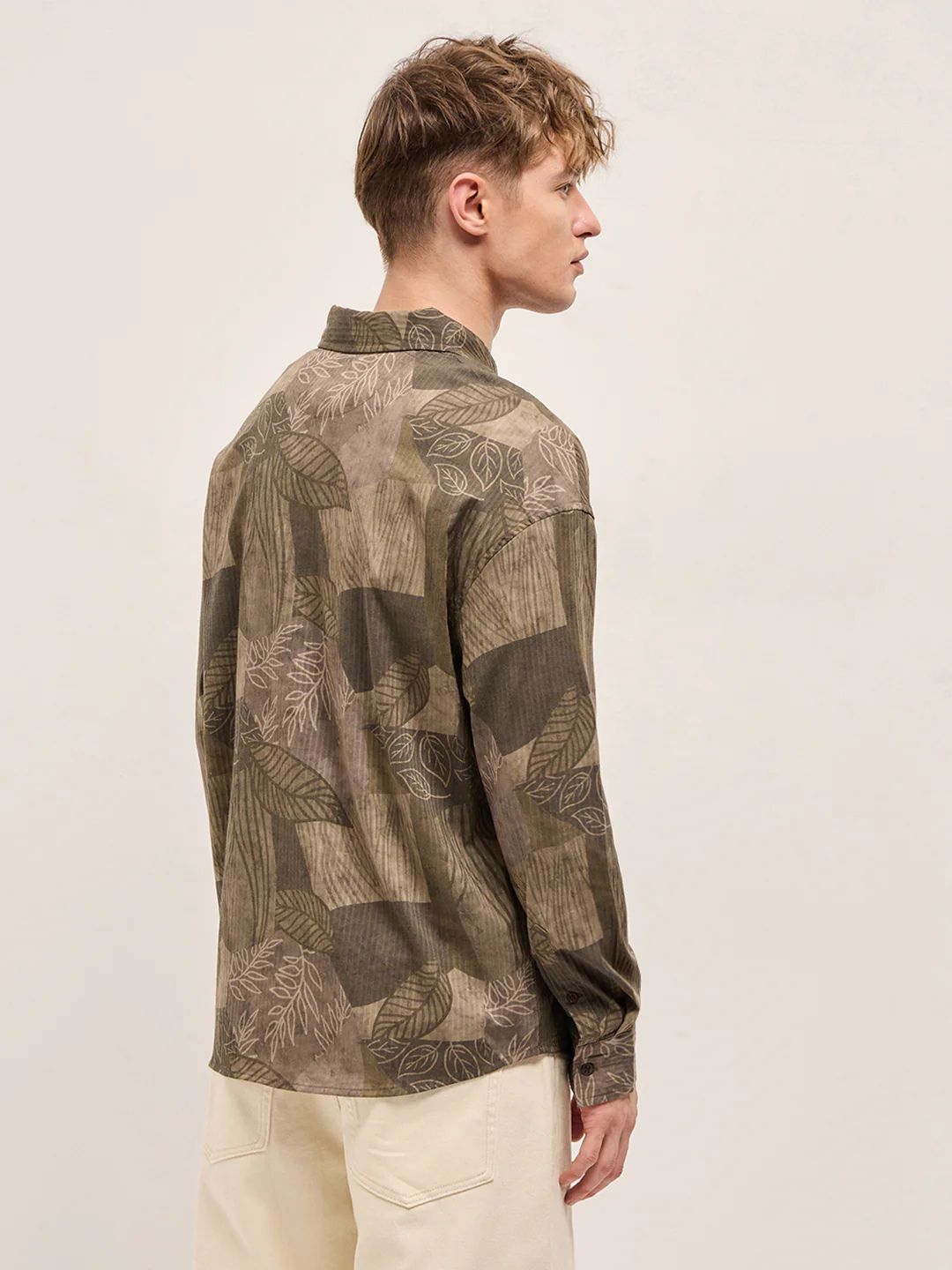 The Bear House - Olive Floral Printed Relax Fit Casual Shirt