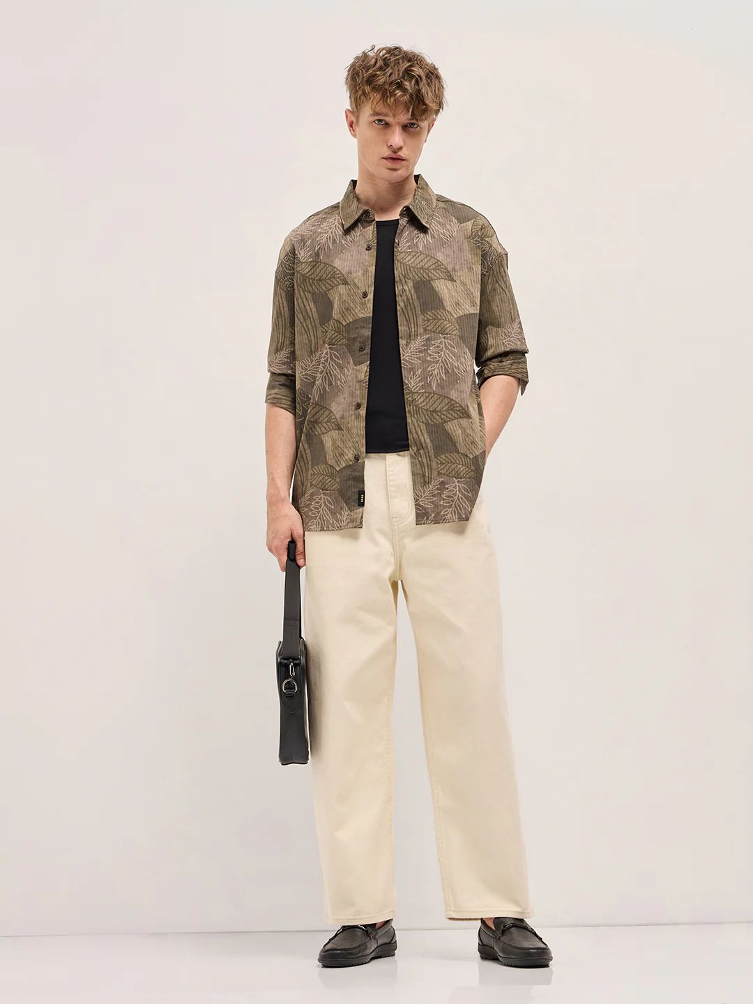 The Bear House - Olive Floral Printed Relax Fit Casual Shirt