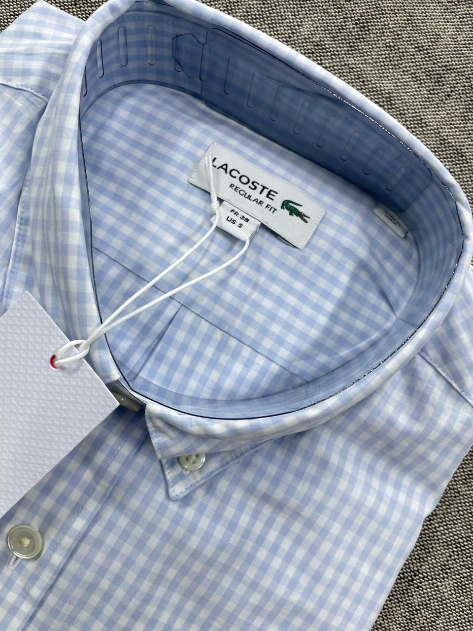 Lacoste - Men Blue Cotton Checks Half Shirt