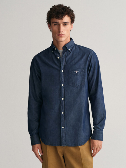 Gant - men blue solid button-down collar full sleeves shirt