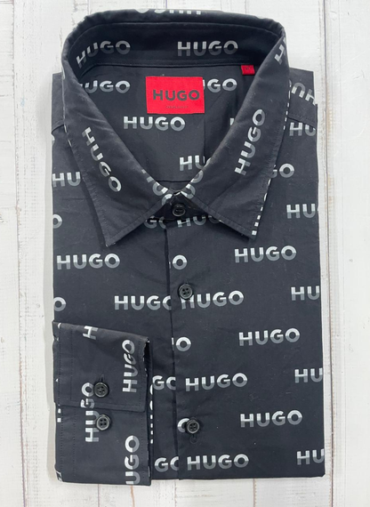 HUGO - Printed slim-fit shirt in cotton poplin