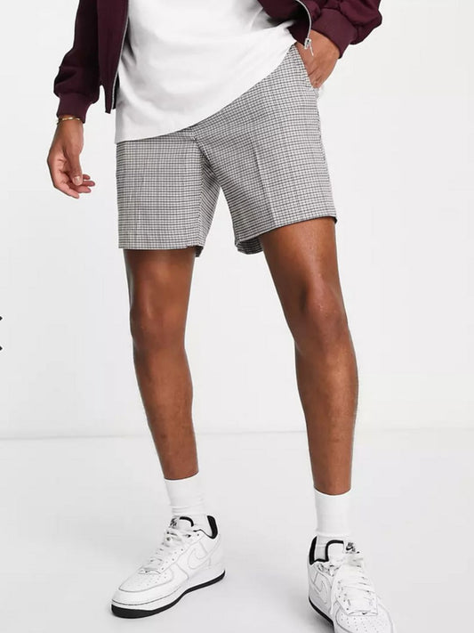 Topman skinny pupstooth checked shorts in stone