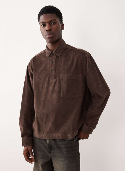 ASOS DESIGN - boxy oversized cord rugby shirt in brown
