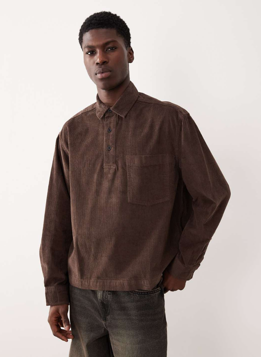 ASOS DESIGN - boxy oversized cord rugby shirt in brown