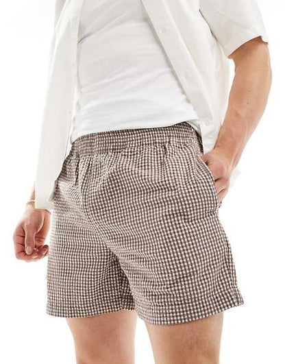 ASOS DESIGN - shorts in brown micro gingham check