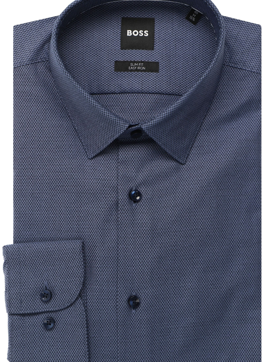BOSS - Slim Fit shirt blue - Textured