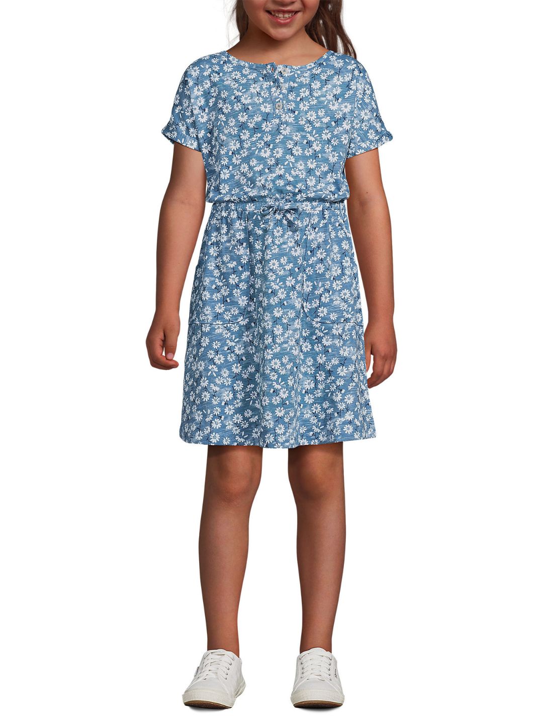 Land's End - Girls Short Sleeve Henley Jersey Dress