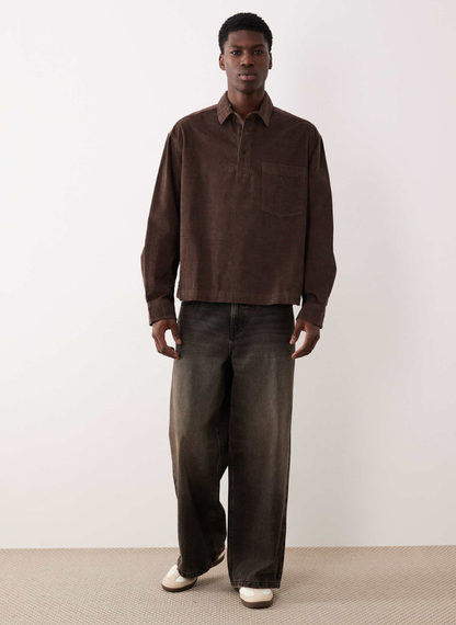 ASOS DESIGN - boxy oversized cord rugby shirt in brown