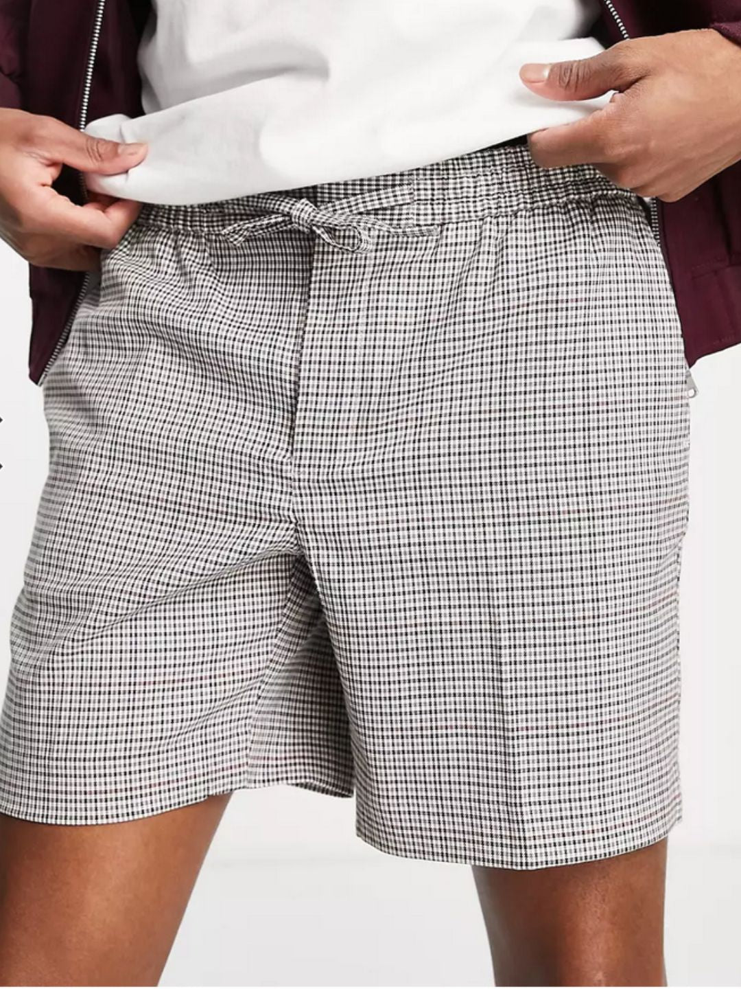 Topman - Skinny Pupstooth Checked Shorts in stone