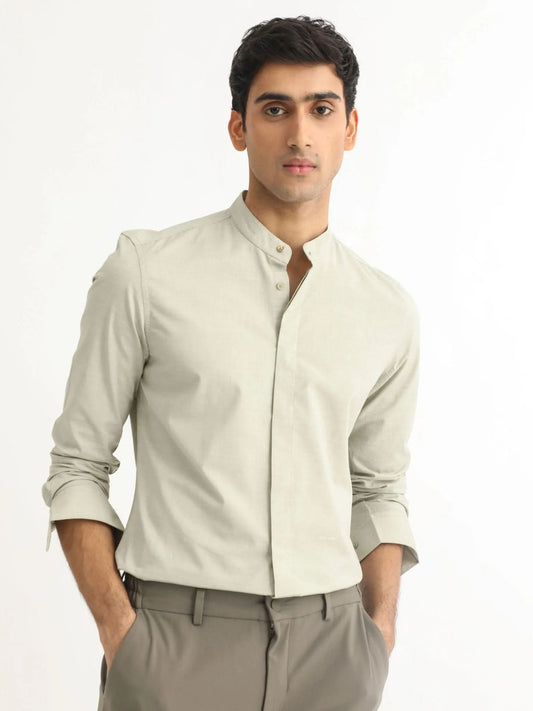 Rare Rabbit -  MANDARIN COLLAR REGULAR FIT DOBBY SHIRT CADMI-25 - GREEN