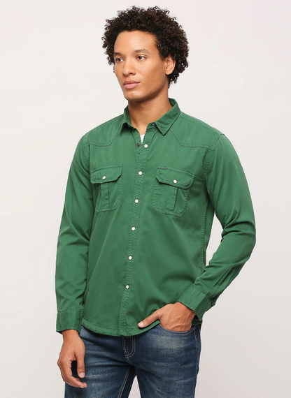 Pepe Jeans - Men Regular Fit Solid Spread Collar Casual Shirt