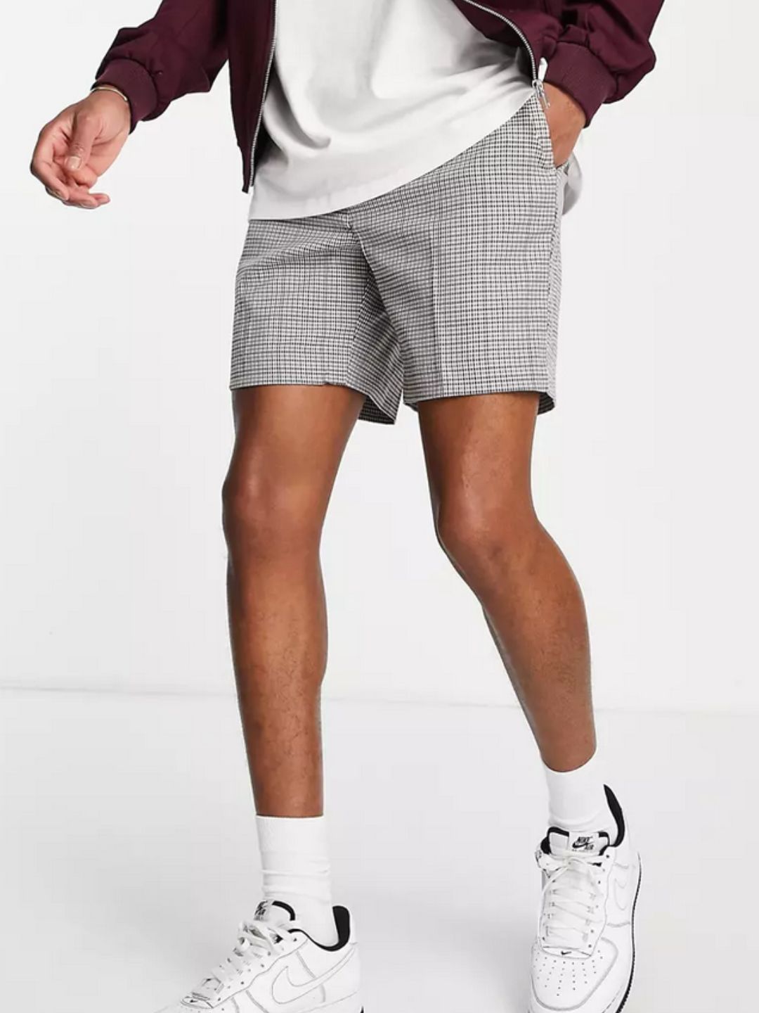 Topman - Skinny Pupstooth Checked Shorts in stone