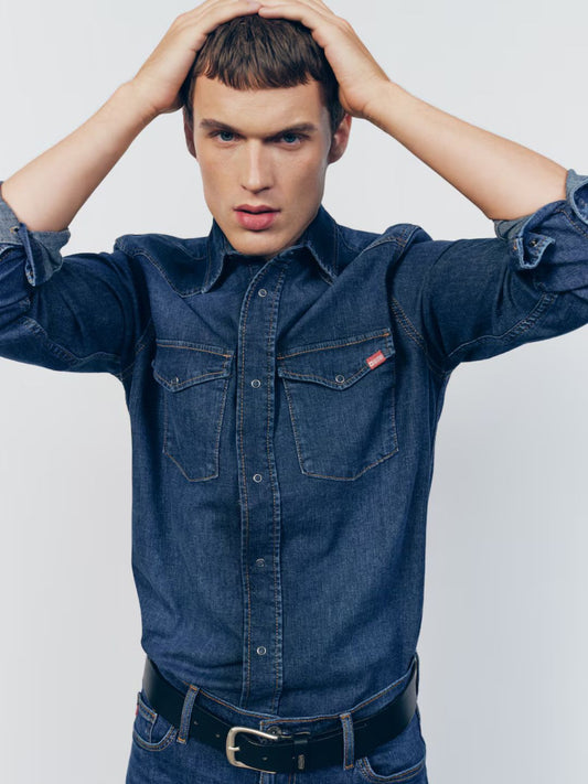 BIG STAR - Regular fit Button Up Shirt ' CHUCK ' in Dark Blue