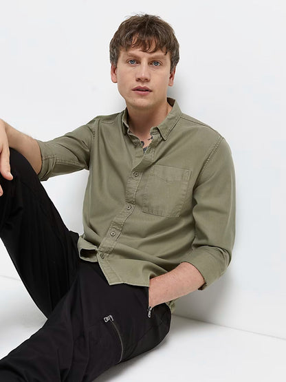 River Island - Green regular fit twill lyocell shirt