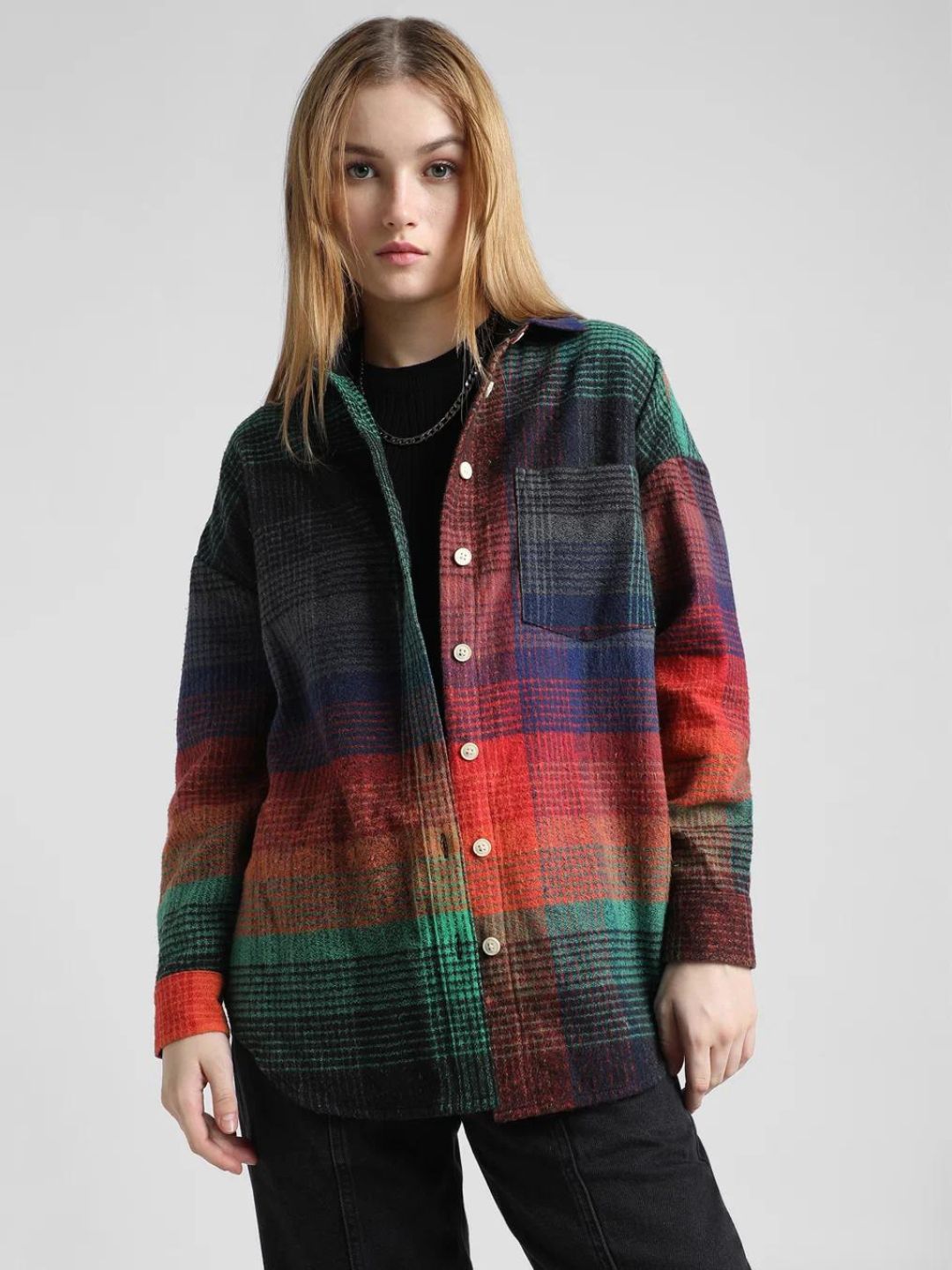 ONLY - Multi Colour Check Oversized Overshirt