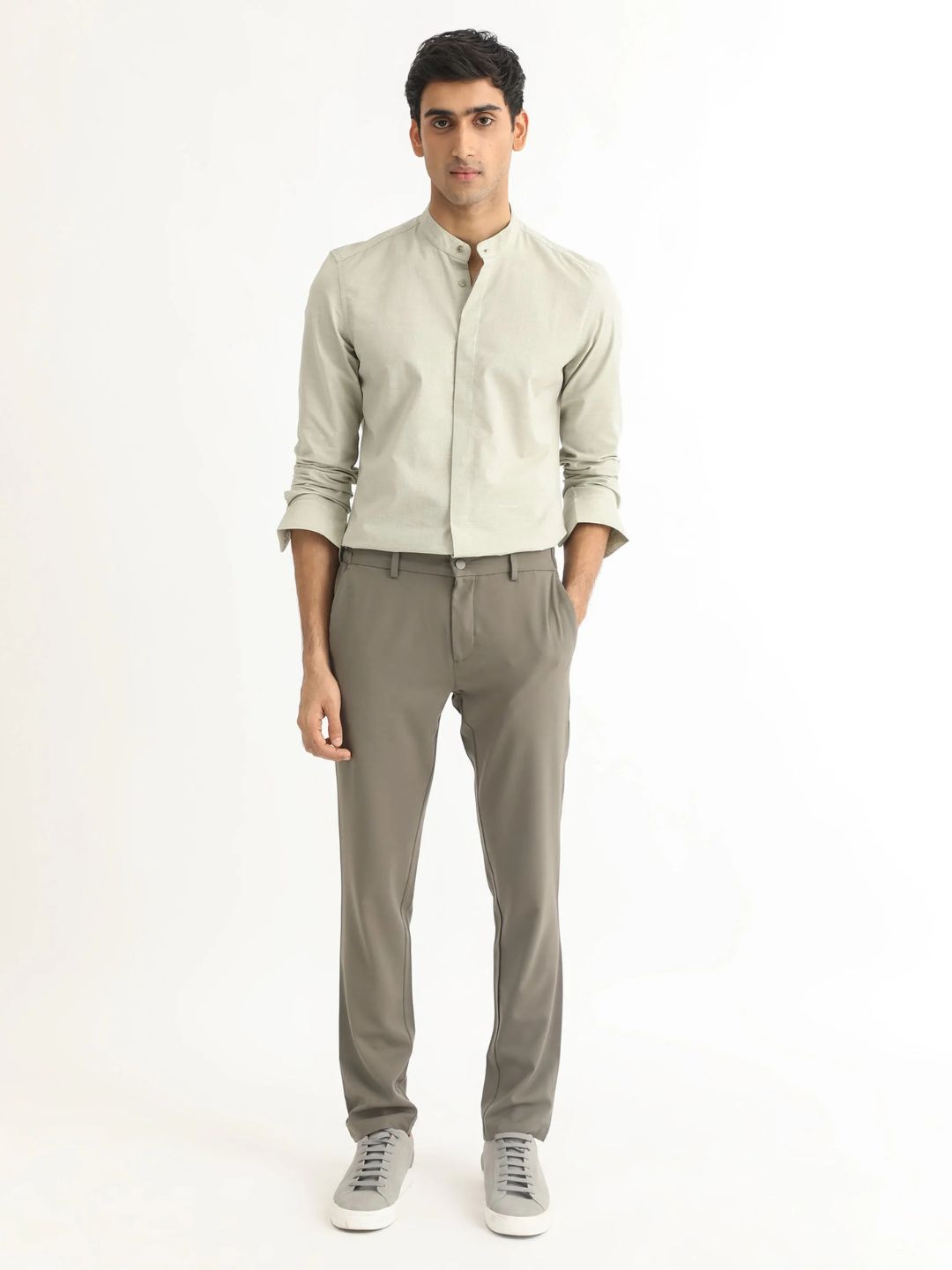 Rare Rabbit -  MANDARIN COLLAR REGULAR FIT DOBBY SHIRT CADMI-25 - GREEN