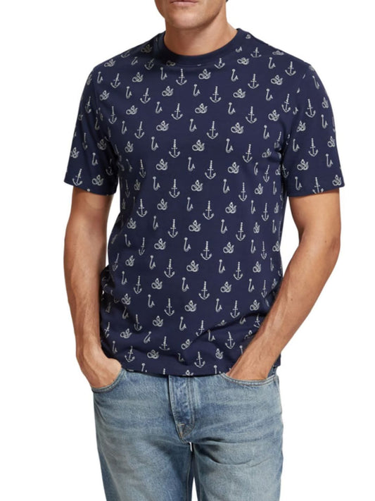 Scotch & Soda - Navy Blue Printed Regular Fit T-Shirt