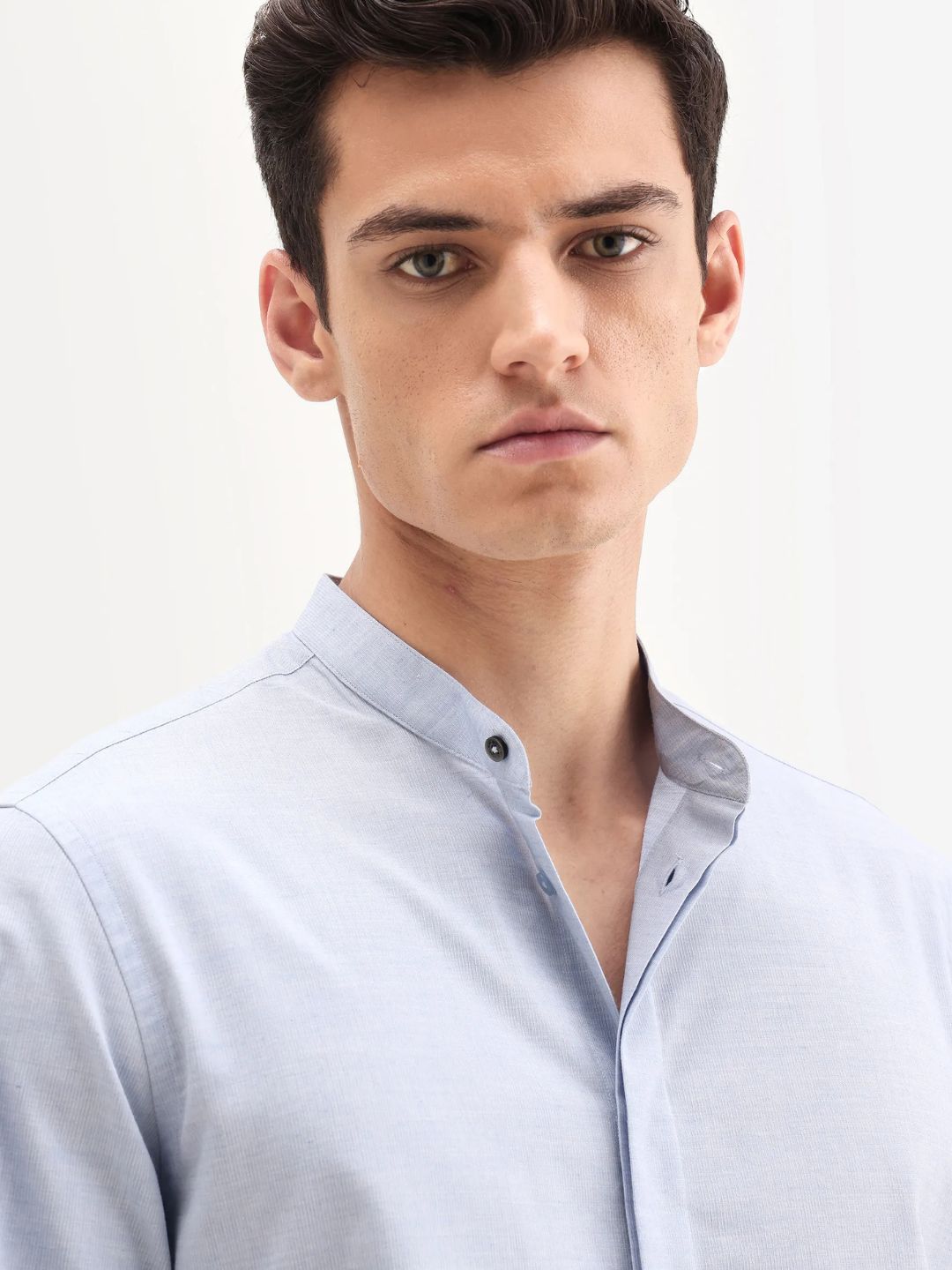 Rare Rabbit -  MANDARIN COLLAR REGULAR FIT DOBBY SHIRT CADMI-25 - BLUE