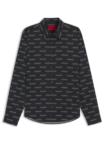 HUGO - Printed slim-fit shirt in cotton poplin