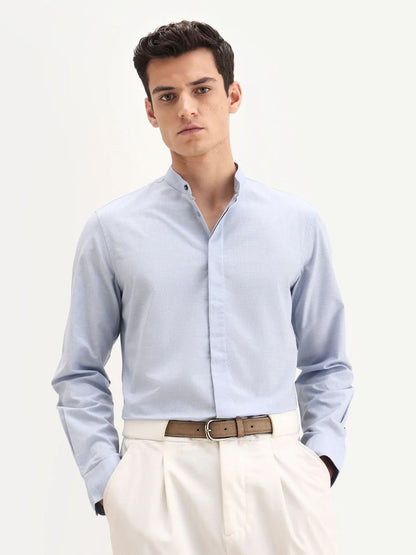 Rare Rabbit -  MANDARIN COLLAR REGULAR FIT DOBBY SHIRT CADMI-25 - BLUE