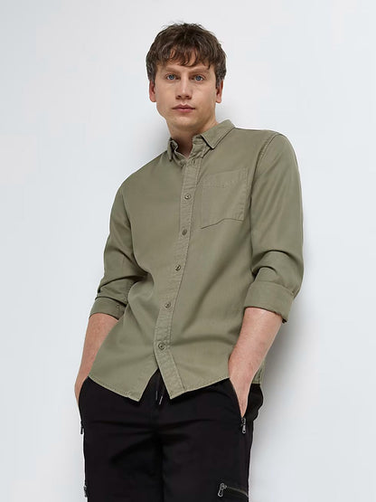 River Island - Green regular fit twill lyocell shirt