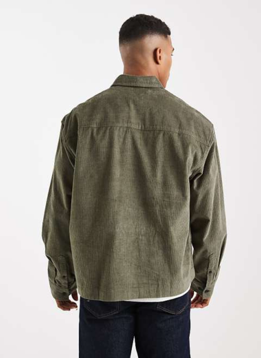 ASOS DESIGN - boxy oversized cord rugby shirt in green