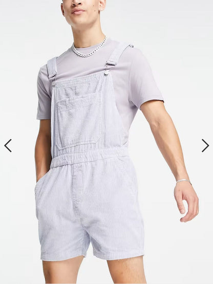 ASOS DESIGN - relaxed short dungarees in pastel blue cord