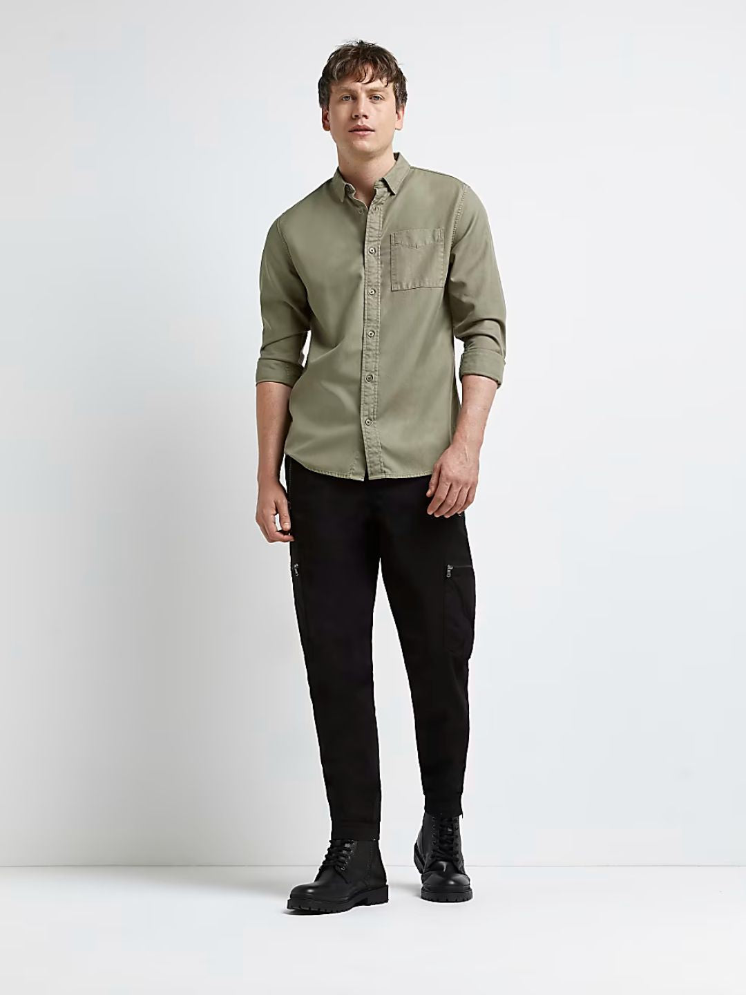 River Island - Green regular fit twill lyocell shirt