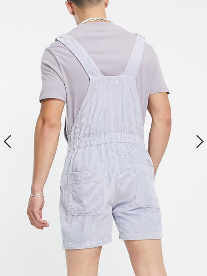 ASOS DESIGN - relaxed short dungarees in pastel blue cord