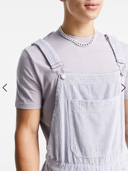 ASOS DESIGN - relaxed short dungarees in pastel blue cord