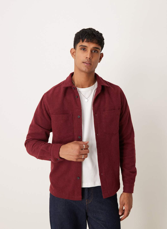 ASOS DESIGN - brushed overshirt in burgundy