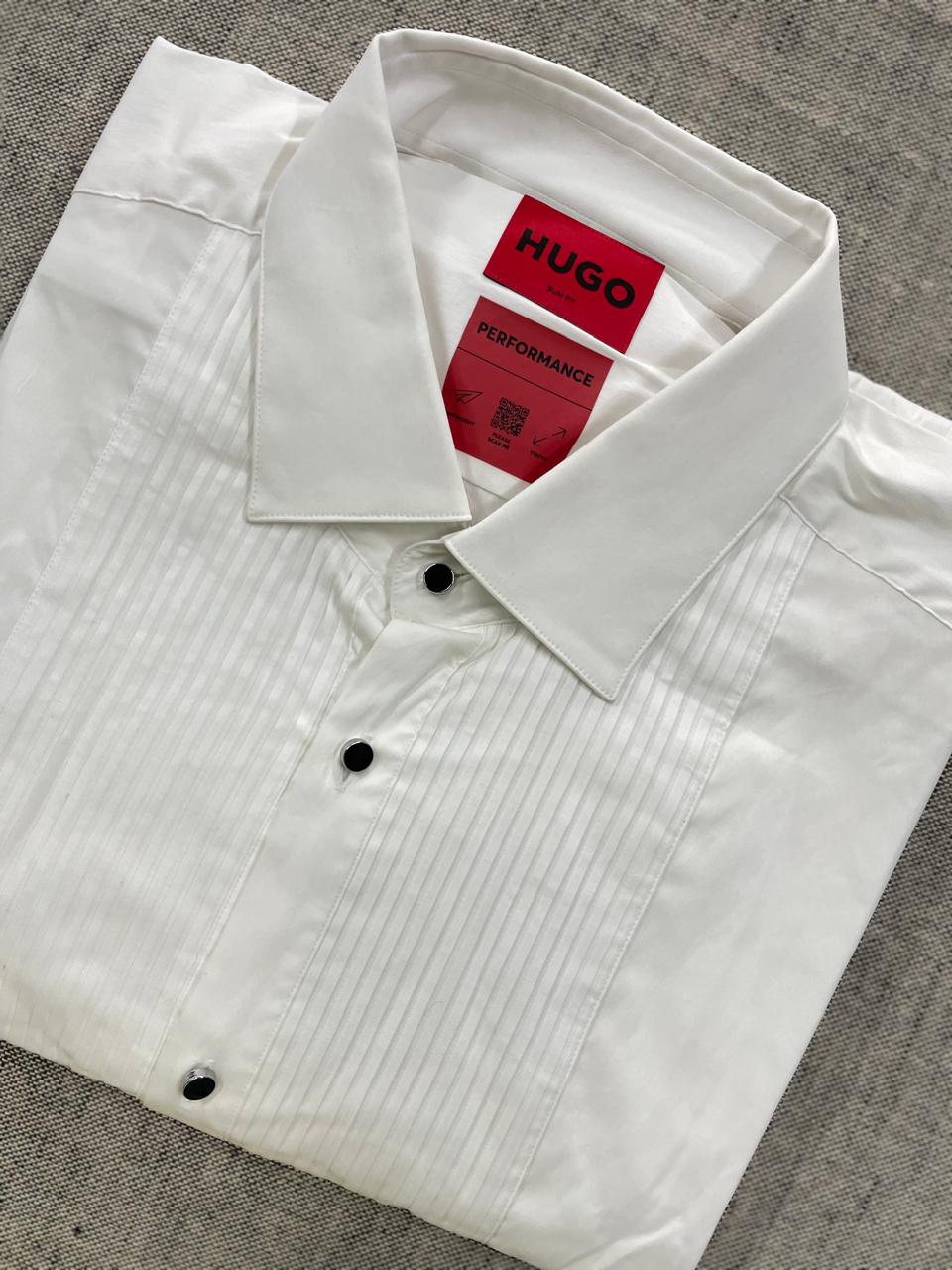 Hugo - Slim-fit evening shirt in cotton-blend stretch poplin