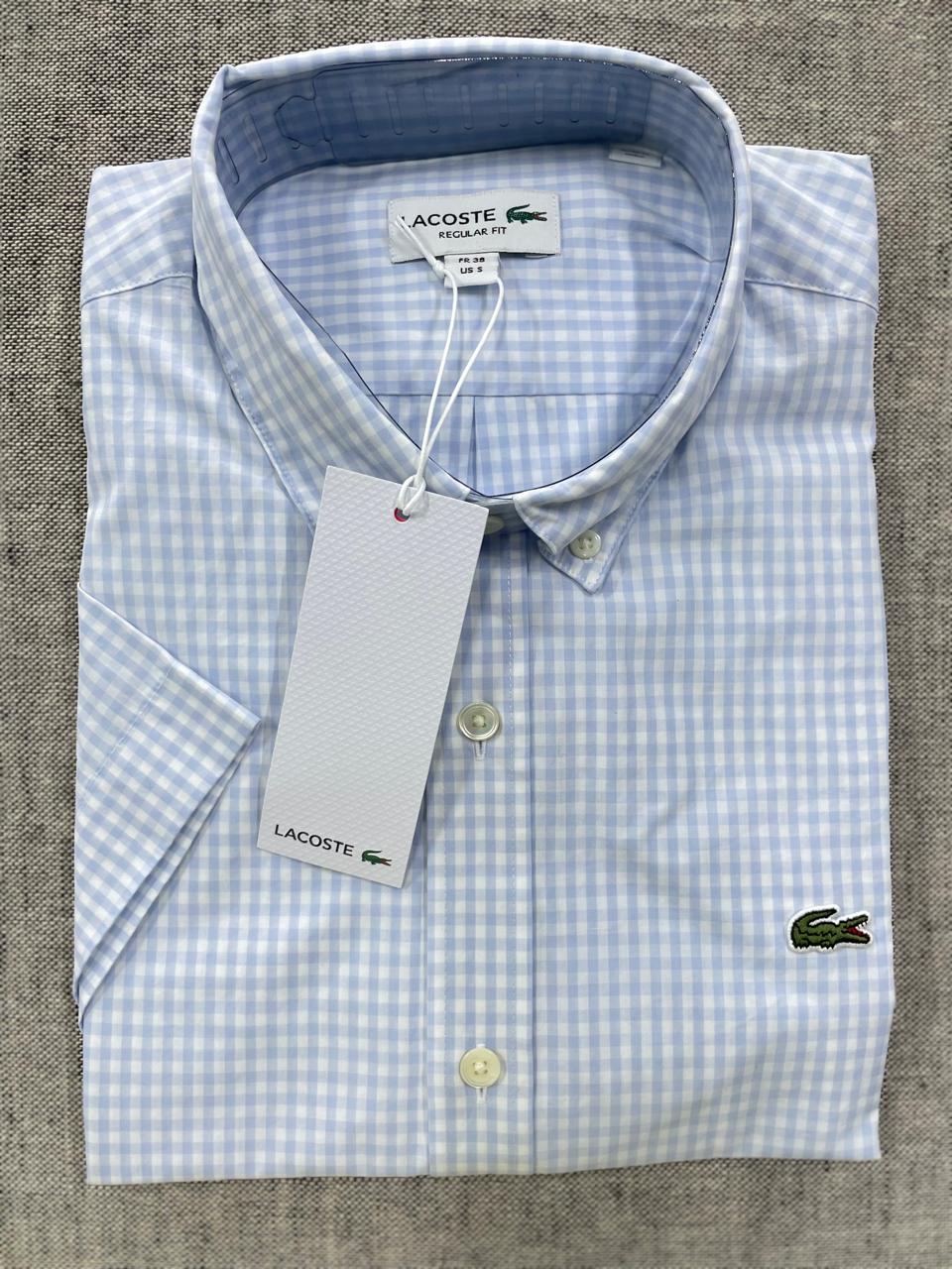 Lacoste - Men Blue Cotton Checks Half Shirt