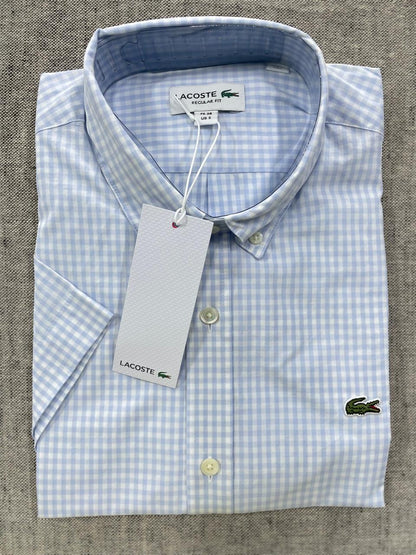 Lacoste - Men Blue Cotton Checks Half Shirt