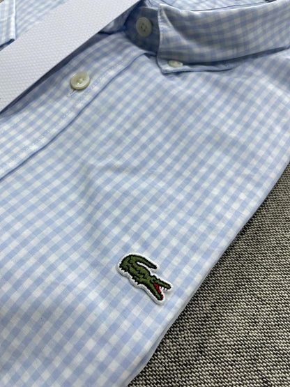 Lacoste - Men Blue Cotton Checks Half Shirt
