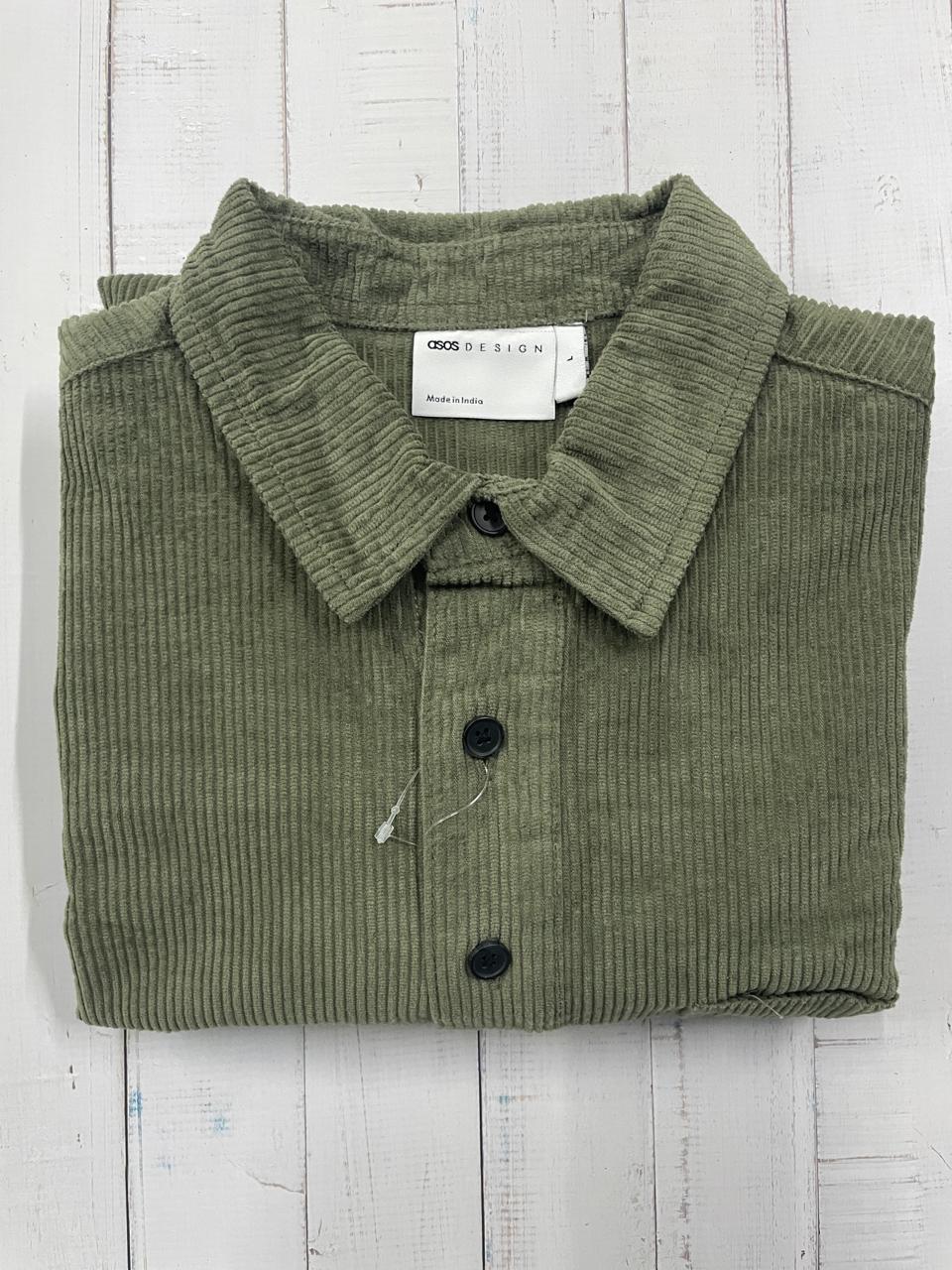 ASOS DESIGN - boxy oversized cord rugby shirt in green